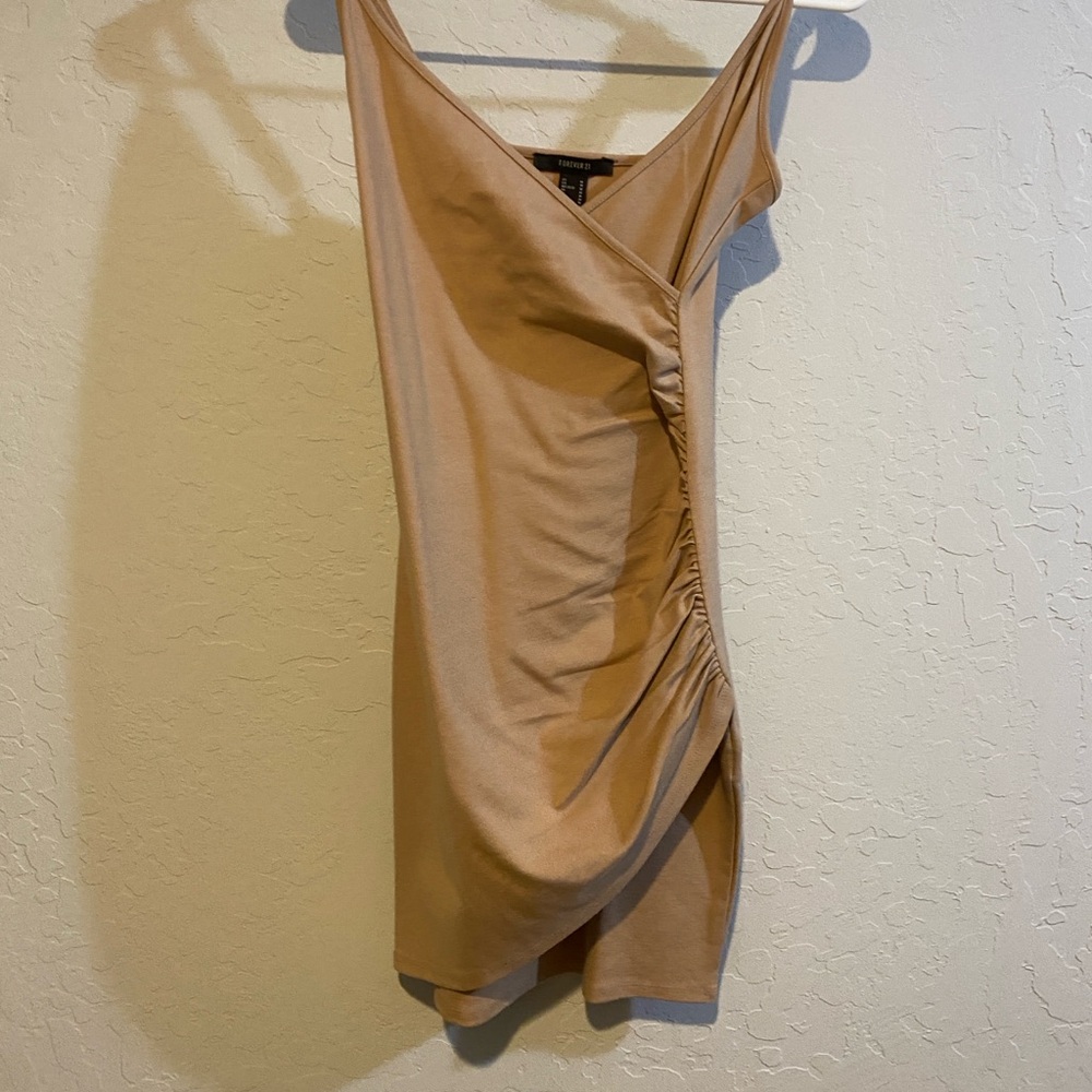 Elegant Tan Ruched Dress